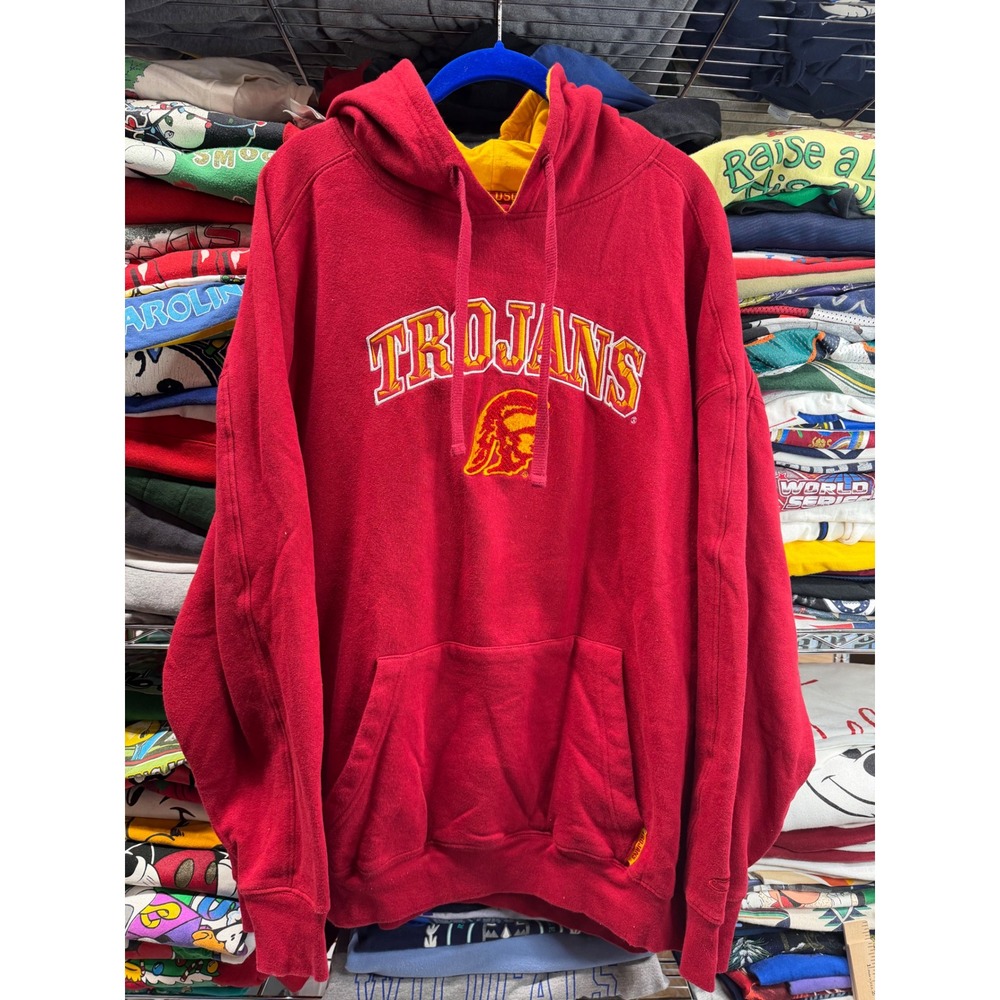 USC Trojans Hoodie Mens XXL Red Gold Embroidered Pullover Sweatshirt Cadre